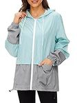 Century Star Plus Size Rain Jackets for Women Waterproof Windbreaker Lightweight Packable Rain Coats with Hood, Mint Green Grey, Large