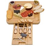 LaDonna Bamboo Cheese Board & Cheese Knife Set | Charcuterie Boards, Cheese Board Gift Set with Drawer | Serving Tray Kitchen Accessories Cheese Board and Knife Set for Parties