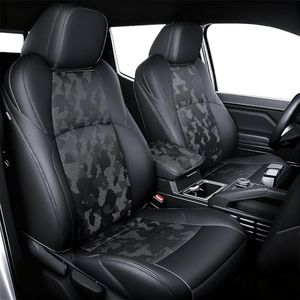 bgucar Leather Seat Covers Custom Fit for 2024-2026 Tacoma Gen 4th Double Cab - Fully Covered - Fit Like a Glove - Center Console Armrest Covers Included - Camouflage Black & Black Stitching