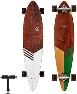 Magneto 40 Inch Pintail Longboard Skateboard | Dark Stained Hard Maple Core Long Board Deck | Cruiser Skateboards, Carver, Freestyle | Skateboard for Adults Teenagers Men Women | Free Skate Tool