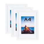 White Wooden Picture Frame A4 with White Mount,Set of 3,A4 Frame,A4 Picture Frame,A4 Poster Frame,A4 certificate frame,Freestanding and Wall Mountable