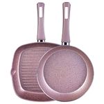 KARACA Bio Granite 2 Pcs Pan Set Rosegold, Frying Pan 10.2 inch/26cm and Grill Pan 11 inch/28cm, Healthy Non-Stick Coating,7X More Resistant Against Scratches, AllinOne Indoor Grill Pan for Stove Tops