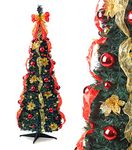 Best Artificial 6ft Pre-lit Pre-Decorated Pop-up Christmas Tree Xmas with Lights (Red/Gold)
