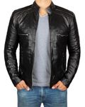 Slim Fit Black Leather Jackets for Men cafe racer style | [1100074] Black Austin, L