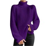 Women's Turtleneck Sweaters Slouchy Knit Chunky Sweater Fall Winter Fashion Cable Weaving Long Sleeve Pullover, #014 Purple, XXL