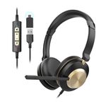 USB Headset with Microphone, USB Headphones with Noise Cancelling Mic, In-line Controls Volume & Mute Button, Wired Headset from Home/Office/Call center/Online Class/Zoom/Teams