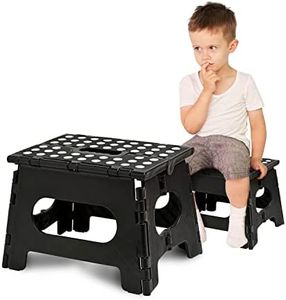 Living Today Folding Step Stool, Non-Slip Step Stools with Portable Handle for Adults and Kids Holds Up to 125KG, Compact Plastic Foldable Step Stool for Bathroom Bedroom Kitchen Home Outdoor Indoor (Black)