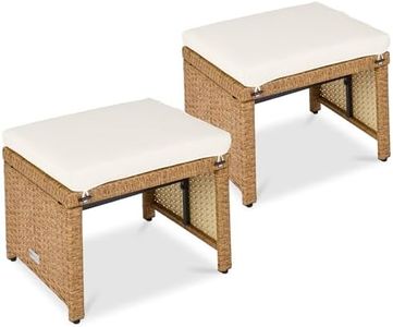 Best Choice Products Set of 2 Wicker Ottomans, Multipurpose Outdoor Furniture for Patio, Backyard, Additional Seating, Footrest, Side Table w/Removable Cushions, Steel Frame - Ivory/Natural
