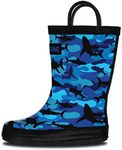 Lone Cone Rain Boots with Easy-On Handles in Fun Patterns for Toddlers and Kids, Shark Shadows (Camo), 1 Little Kid