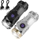 2Pcs Three-Eyed Monster Mini Flashlight, German Three-Eyed Monster Mini Flash Super Power Flashlight, Pocket Flashlight with Clip, Mini Torch LED Flashlight, Portable Mini Pocket Torch (Black+Silver)