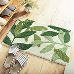 Morbuy Non-Slip Bath Mat, 50 x 80 cm Green Leaf Bathroom Floor Mat Super Soft and Water Absorbent, Machine Washable Microfiber Bathroom Rug for Bathroom, Shower, Bedroom, Kitchen, Doorway