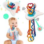 Montessori Toys for Babies 6-12 Months Baby Food Grade Silicone Sensory Travel Pull String Rattle Teething Toys for 3-6 Months 1 Year Old Hang on Stroller Crib Car Seat Fidget Gift for Infant Toddler