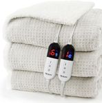 blunique Heated Blanket Electric Blanket Queen Waffle, 84x90 Inches Dual Controllers Sherpa Fleece Fast Heating Blanket 6 Heating Levels & 10 Hours Auto Off ETL Certification, Light Gray Queen