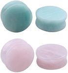 NewZenro 2Pairs Rose Quartz Aventurine Natural Organic Stone Ear Plugs Gauges Tunnel Expanders Stretcher Double Flared Amazonite Flesh Piercings Body Jewelry Set, Stone, agate