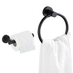 Black Toilet Roll Holder Wall Mounted Towel Holder, Black Towel Rail Hand Towel Holder, 2 Pack Toilet Paper Holder Towel Ring Black Bathroom Accessories, Bathroom Toilet Roll Holder and Towel Rail Set