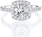 MDFUN 18K White Gold Plated Cubic Zirconia Promise Halo Engagement Promise Eternity Ring for Women (rhodium-plated-brass, 10)