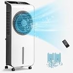 DORTALA Evaporative Air Cooler, 3-in-1 Oscillating Cooling Fan with Remote Control, 24 Speeds, 12 H Timer, 2 Ice Boxes, Portable Swamp Cooler for Home Office, Bedroom, Dorm