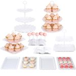 NWK Pack of 10 Reusable Cake Stand, Cupcake Stand, with 2X Large 2-Tier Cupcake Stands + 2X Large 3-Tier Cupcake Stands + 4 x Appetizer Trays +2 x Cake Pop Stands Perfect for Birthday