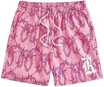 COZYEASE Men's Letter Graphic Print Drawstring Waist Shorts Casual Tie Front Track Athletic Gym Shorts Pink Print S