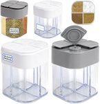 4 Pack 4 in 1 Plastic Salt and Pepper Shaker, 4 Grids Flip Empty Spice Dispensers Travel Spice Container Compartment Seasoning Shakers with Lid Travel Spice Jars with Labels for Cooking BBQ