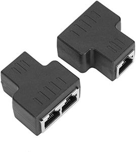 Ethernet Cable Adapter 1-in 2-Out RJ45 Female Interface LAN Connector Cable Extender Splitter for Internet Wire, Divides 8-pin Cable, Plug and Play (Black)