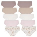 Rene Rofe 10 Pack - Sophie B - Seamless No Show Panties Soft Stretch Hipster Multi Packs Invisibles Briefs Underwears, Floral/Pink, Large