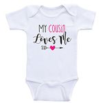 Cousin Baby Onesie "My Cousin Loves Me" Cute One Piece Baby Clothes (6mo-Short Sleeve, Hot Pink Text)