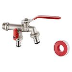 Ibergrif M22203 Double Garden Tap with Connector, G1/2 Inch Inlet and Two G3/4 Inch Outlet Outside Taps, Antifreeze -10 ℃, High Temperature Resistance 120 ℃ Double Tap Ball Valve Outside Faucet