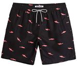 MaaMgic Mens Quick Dry Swim Trunks with Mesh Lining Flamingo Boardshorts, Black Pink Shark, Medium ( Waist:31-33 )