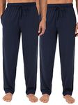 Fruit of the Loom Men's Extended Sizes Jersey Knit Sleep Pant, Navy/Navy (2-Pack), Large Tall