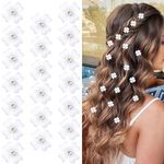 Wecoe Small White Flower Hair Accessories - 20 Pcs Tiny Mini Four Petals Bling Clips for Women - Decorative Wedding Gift