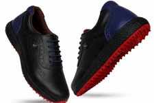 Arkbird® Men's Leather Lace-up Professional Premium Gold Golf Shoes (BLK/Blue, UK Footwear Size System, Adult, Men, Numeric, Wide, 5)