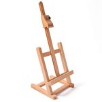 Small Table Top Easel Stand - Mini Tabletop Easel (42 cm Tall) and Artist Table Top Display Easel with Beechwood H Frame Holds Canvases for Painting and Scrapbooking