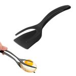 1 Pcs Silicone Egg Tongs Flipper Spatula,Silicone Egg Spatula 2 in 1 Grip and Flip Spatula,Fried Egg Flipper Spatula,Frying Turning Grilling Kitchen Cooking Tool for Flipping Omelette,Pancake(Black)