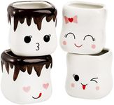 Hedume 4 Pack Ceramic Shaped Hot Chocolate Mugs, Cut Coffee Mug Set, Couple Matching Mugs, Anniversary Christmas Wedding Valentine's Day