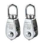 DasMarine 2 Pack Single Pulley Block in 304 Stainless Steel Crane Swivel Hook Single Pulley Roller Loading (M15)