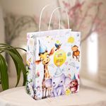 Prakruthi Pulp Art Jungle Safari Animal Theme Gift Paper Bag 8"X10"X3" For Kids Birthday Party Return Gifts, Baby Shower, Goodies, Party Presents (Pack Of 10 Pcs) - Multicolor