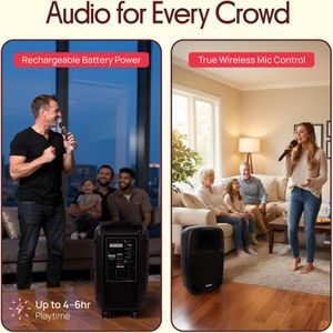 Pyle Portable PA Karaoke Speaker with Bluetooth, 8" Subwoofer, Mic & LED
