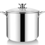 HaWare Stock Pot, 12L Large Stainless Steel Stockpot with Clear Lid, 26cm Tri-Ply Bottom Cooking Pot for Pasta/Meat/Soup, Suit for Induction/Electric/Gas/Ceramic, Healthy & Easy Clean