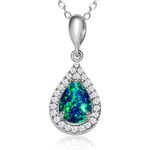 Hearts Art Australia Womens Sterling Silver created cluster style Pear shape Fire Black Opal necklace and adjustable silver chain (Black Opal Green)