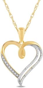 Amazon Collection womens 18K Yellow Gold over Sterling Silver Diamond Heart Pendant Necklace (1/10 cttw), 18"