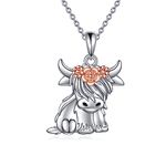 VONALA Highland Cow Necklace 925 Sterling Silver Scotland Cow Pendant Necklace Jewellery Birthday Gifts for Her Women Mum Animal Cow Lover