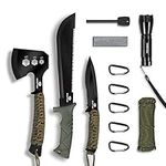 Mossy Oak Axe and Fixed Blade Knife with Sheath, One-Piece Camping Hatchet and Hunting Knife with Rope Handle, Includes Zoomable Tactical Flashlight and Many Other Tools, 15 Pieces Camping Tool Set