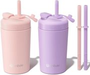 Fimibuke Kids & Toddlers Cups with Straw, 10oz Spill Proof Sippy Cups for Toddlers, Insulated Stainless Steel Kids Tumblers with Twist Lids & Silicone Straws with Stopper for Smoothie, 2 Pack