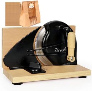 Brvclon Manual Bread Slicer for Homemade Sourdough,Adjustable Thickness,Hand Crank Bread Slicer with Stainless Steel Blade, Aluminum Alloy Frame & Solid Wood Base,Comes with 10 Bread Bags