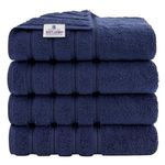 American Soft Linen 4 Piece Bath Towel Set, 100% Turkish Cotton Bath Towels for Bathroom, 27x54 in Extra Large Bath Towels 4-Pack, Bathroom Shower Towels, Navy Blue Bath Towels