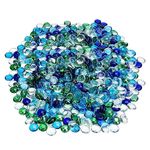 Hiziwimi 400Pcs Decorative Glass Pebbles, Sky Blue Cobalt Blue Green Transparent, 4LB Pack Size,17-20MM Round Flat Smooth Glass Gem Flat Stone Beads, Aquarium Garden Pot Deco, Craft Vase Stuffing