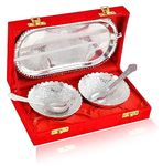 BENGALEN Diwali Gift Silver Plated Bowl Spoon Tray Set Light Weight Dessert Dry Fruits Serving Christmas Eid Wedding Return Gifts Friends Family Home Decoration Housewarming Corporate Gifts Items