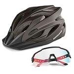 Odoland Bike Helmet with Pyrochromic Cycling Sunglasses - Adult Cycling Helmets for Road Bike Mountain Bike - Adjustable Lightweight Cycling Helmet for Men and Women Black Gold