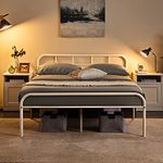 Yaheetech Double Bed 4ft6 Iron Bed Frame with Curved Headboard & Footboard, Under Bed Storage Space, Slatted Metal Bed for Adults/Teenagers, Suit for 135x190cm Mattress, Easy Assembly, White